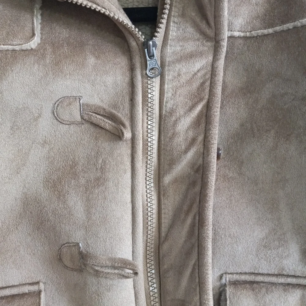 Sz 4 The Children's Place Brown Faux Fur Suede Girl Coat Jacket Hood